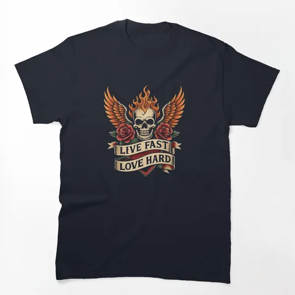 Live Fast Love Hard Tattoo Skull t-shirt design by True Motion Apparel